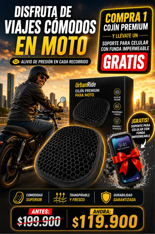 UrbanRide | Reduce la presión y el cansancio al manejar tu Moto | Cojín Premium Transpirable